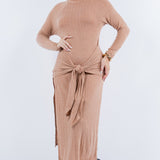 Front Tie Midi Knit Long Sleeve Dress