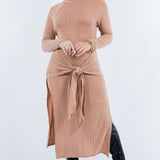 Front Tie Midi Knit Long Sleeve Dress