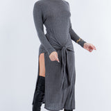 Front Tie Midi Knit Long Sleeve Dress