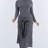 Front Tie Midi Knit Long Sleeve Dress