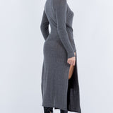 Front Tie Midi Knit Long Sleeve Dress