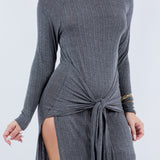 Front Tie Midi Knit Long Sleeve Dress