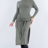 Front Tie Midi Knit Long Sleeve Dress