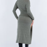 Front Tie Midi Knit Long Sleeve Dress