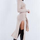 Front Tie Midi Knit Long Sleeve Dress