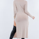 Front Tie Midi Knit Long Sleeve Dress