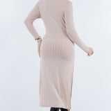 Front Tie Midi Knit Long Sleeve Dress