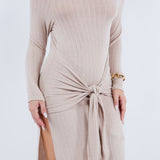 Front Tie Midi Knit Long Sleeve Dress