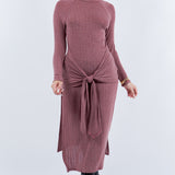 Front Tie Midi Knit Long Sleeve Dress