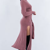 Front Tie Midi Knit Long Sleeve Dress