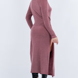 Front Tie Midi Knit Long Sleeve Dress