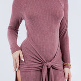 Front Tie Midi Knit Long Sleeve Dress