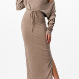 Mock Neck Midi Dress & Cardigan Set