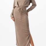 Mock Neck Midi Dress & Cardigan Set