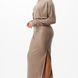 Mock Neck Midi Dress & Cardigan Set