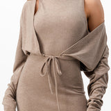 Mock Neck Midi Dress & Cardigan Set