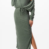 Mock Neck Midi Dress & Cardigan Set