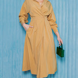 Collared Wrap Style Midi Dress