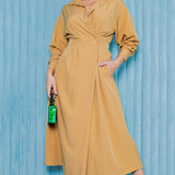 Collared Wrap Style Midi Dress