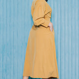 Collared Wrap Style Midi Dress