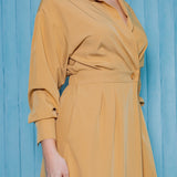 Collared Wrap Style Midi Dress