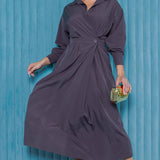 Collared Wrap Style Midi Dress