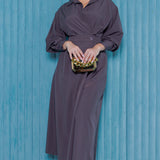 Collared Wrap Style Midi Dress