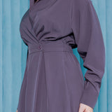 Collared Wrap Style Midi Dress
