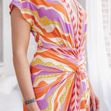 Knot Front V-Neck Midi Dress