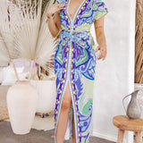 Knot Front V-Neck Midi Dress