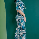 Front Ruched V-Neck Midi Dress