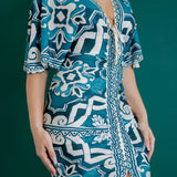 Front Ruched V-Neck Midi Dress