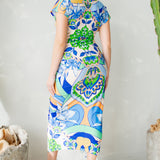Deep V-neck Pleats Midi Dress