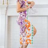Deep V-neck Pleats Midi Dress