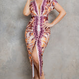 deep v neck pleats sexy midi dress