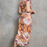 Deep V-neck Pleats Midi Dress
