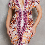 Deep V-neck Pleats Midi Dress