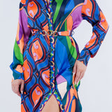 Satin shirt dress with buckle band