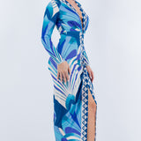 PLUNGE NECK LONG SLEEVE MIDI DRESS