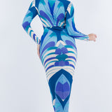 PLUNGE NECK LONG SLEEVE MIDI DRESS