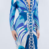PLUNGE NECK LONG SLEEVE MIDI DRESS