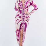 PLUNGE NECK LONG SLEEVE MIDI DRESS
