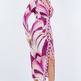 PLUNGE NECK LONG SLEEVE MIDI DRESS