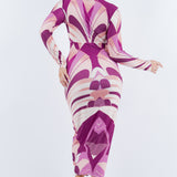 PLUNGE NECK LONG SLEEVE MIDI DRESS