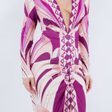 PLUNGE NECK LONG SLEEVE MIDI DRESS