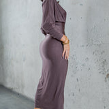 V-neck Long Sleeve Midi Dress