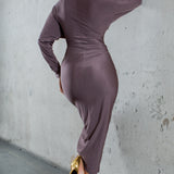 V-neck Long Sleeve Midi Dress