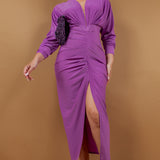 V-neck Long Sleeve Midi Dress