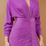 V-neck Long Sleeve Midi Dress