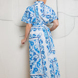 Tiles Majolica Print Short Sleeve Midi Dress